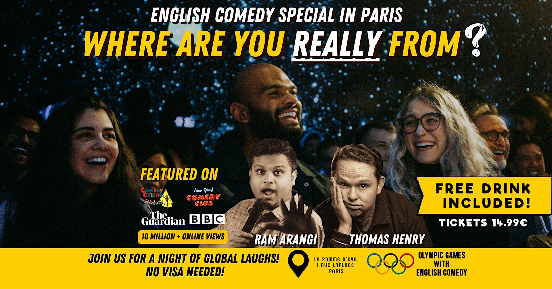 WHERE ARE YOU REALLY FROM? English Standup Comedy with a FREE Drink - Paris logo